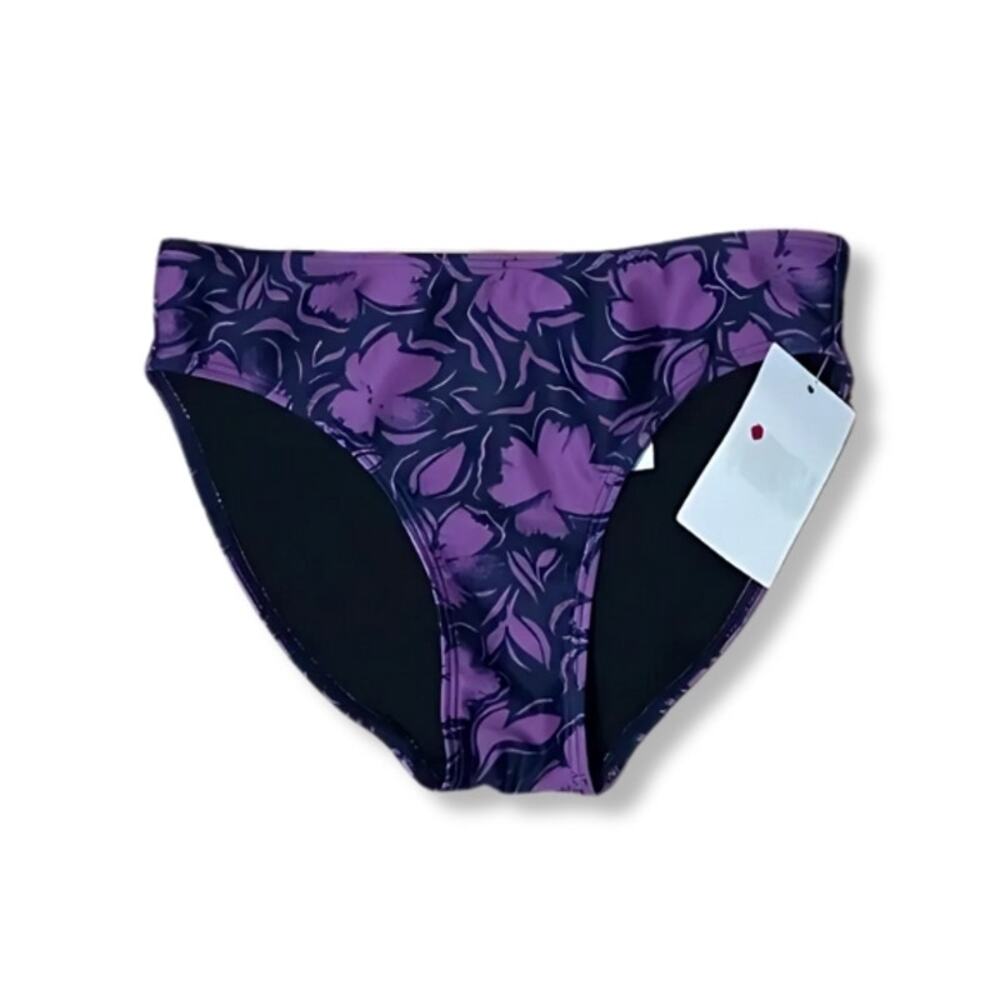 Z by Zella Swimsuit Bikini Bottoms Elastic Waistband Floral Purple Girl's 7 NWT